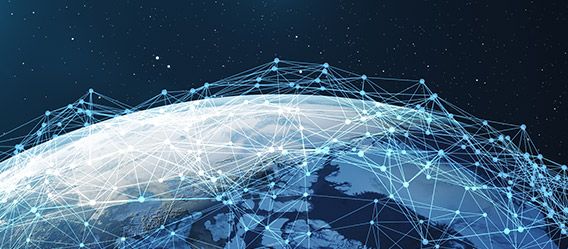 Close up of planet earth with connected digital dots surrounding the earth