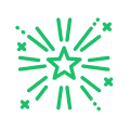 Star and fireworks icon in green